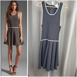 Parker Gray Fit & Flare Knit Dress Contrast Trim Sleeveless Back Zip Size L